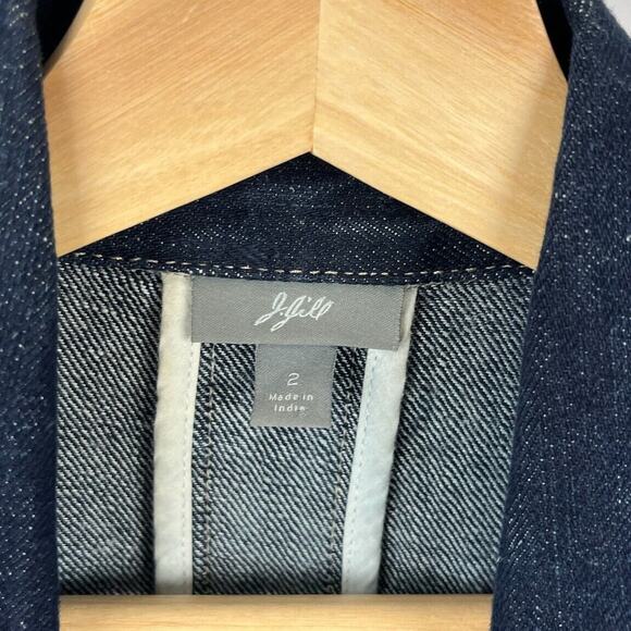 J. JILL Denim Sz 2 Blazer Jean Jacket Prairie Style Cotton Linen Dark Wash Blue - Picture 5 of 12